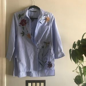 Zara women blue striped button down